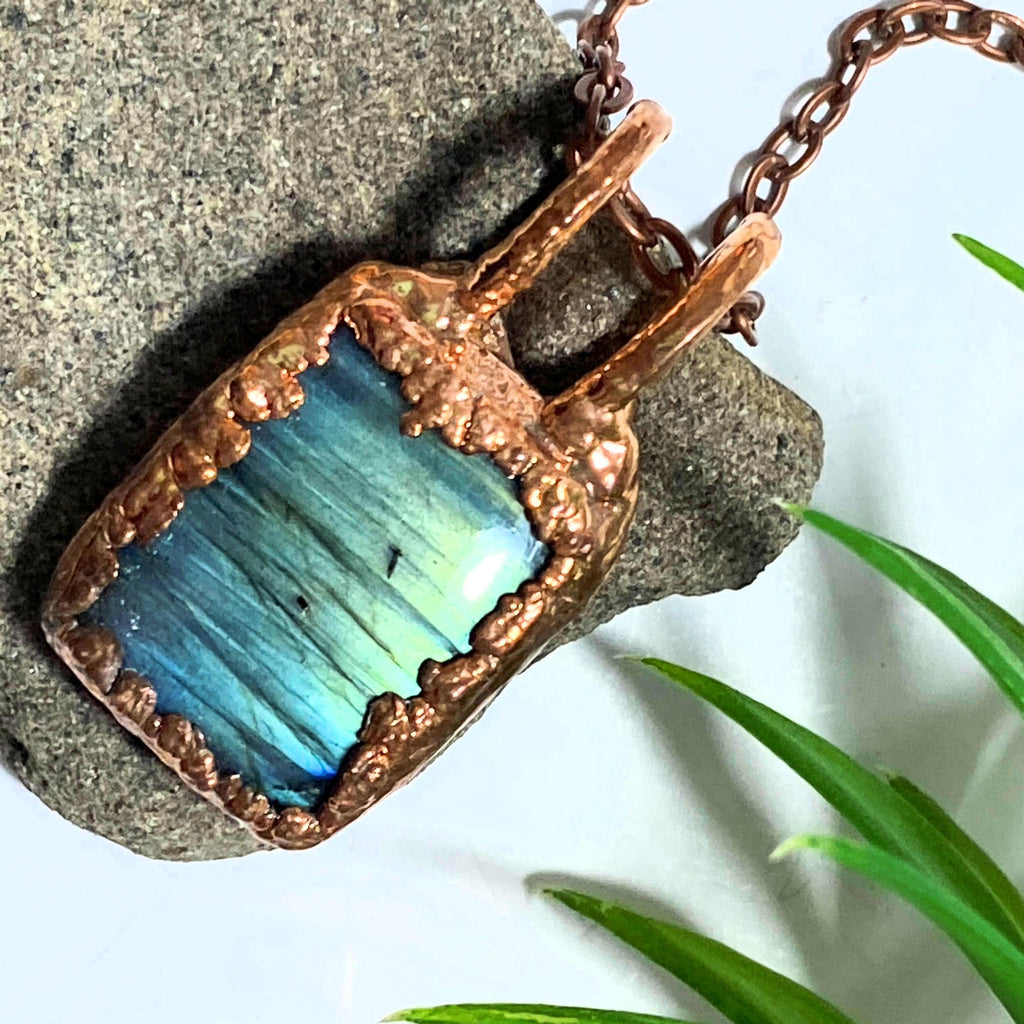 Handmade Polished Labradorite Copper Necklace (24 inch chain) - Earth Family Crystals