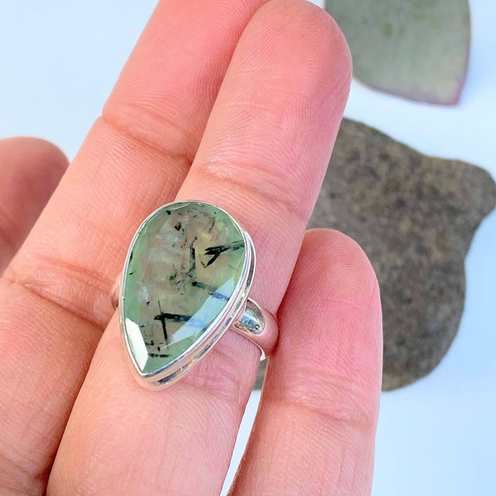 Lovely Mint Green Faceted Prehnite & Epidot Threads  Sterling Silver Ring (Size 6.5) - Earth Family Crystals