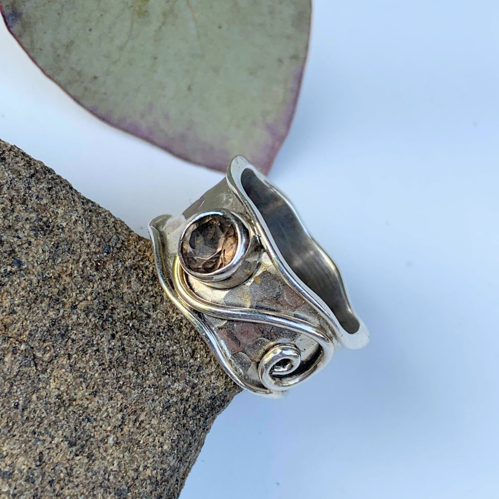 Faceted Smoky Quartz & Sterling Silver Ring (Size 5.5) - Earth Family Crystals