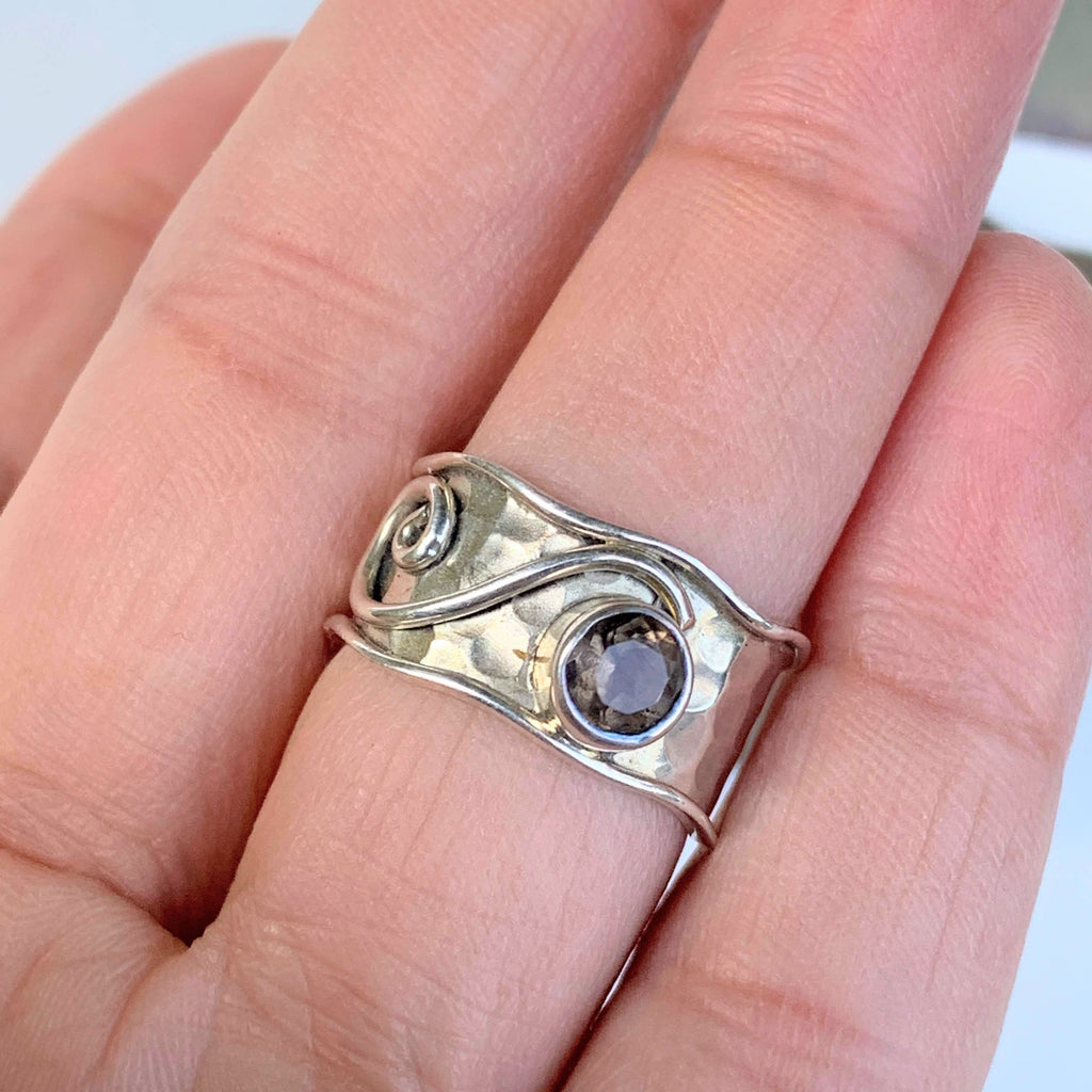 Faceted Smoky Quartz & Sterling Silver Ring (Size 5.5) - Earth Family Crystals