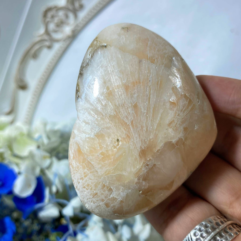 Pretty Silky Peach Pink Stilbite  Carving - Earth Family Crystals
