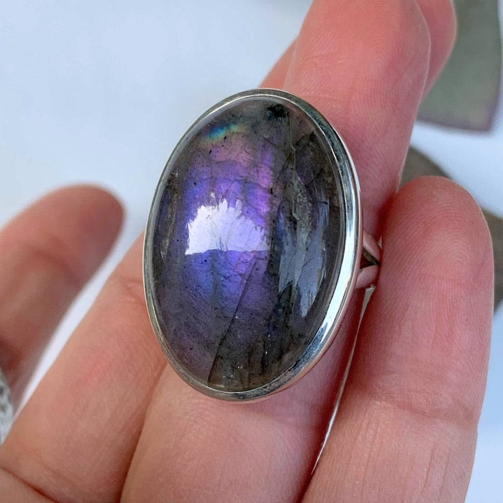 Pretty Pink & Purple Flash Labradorite Chunky Ring in Sterling Silver (Size 8.5) - Earth Family Crystals