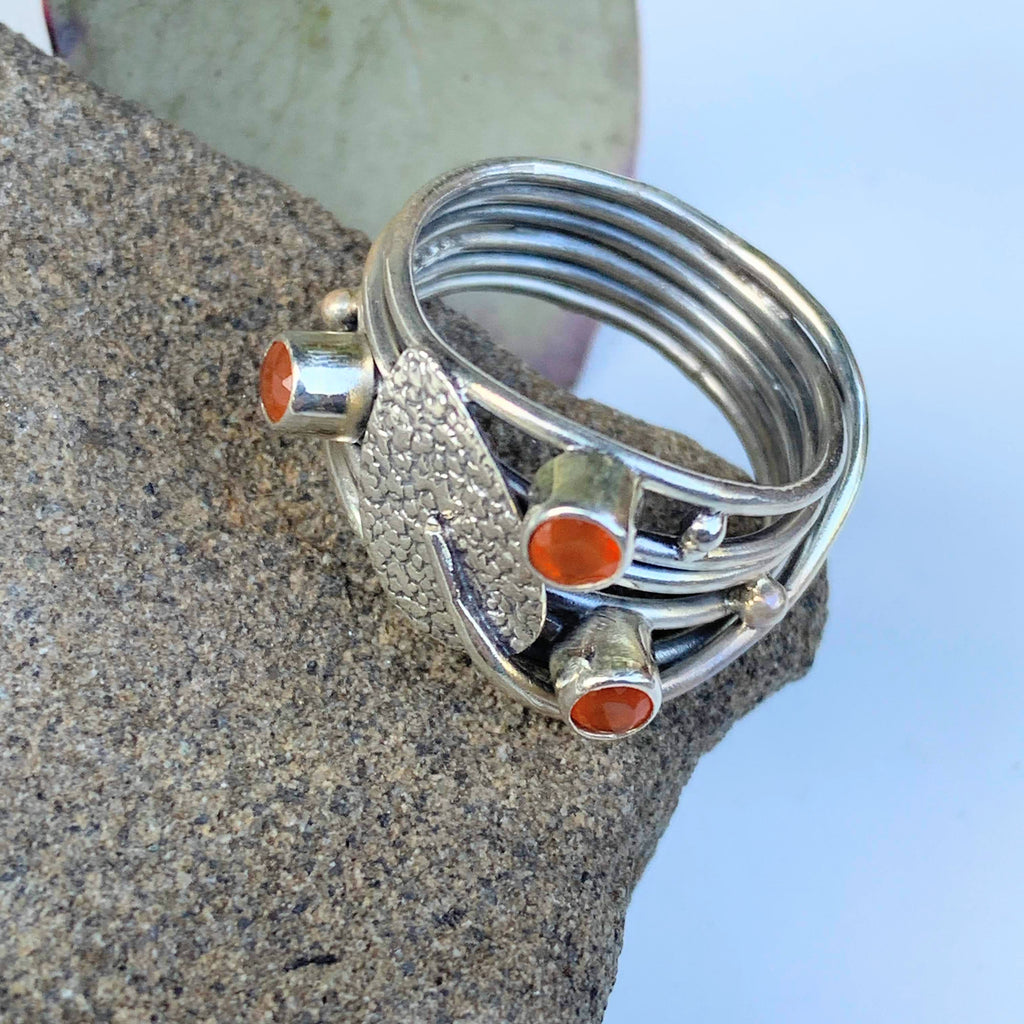 Unique Design Faceted Orange Carnelian Ring in Sterling Silver (Size 7) - Earth Family Crystals