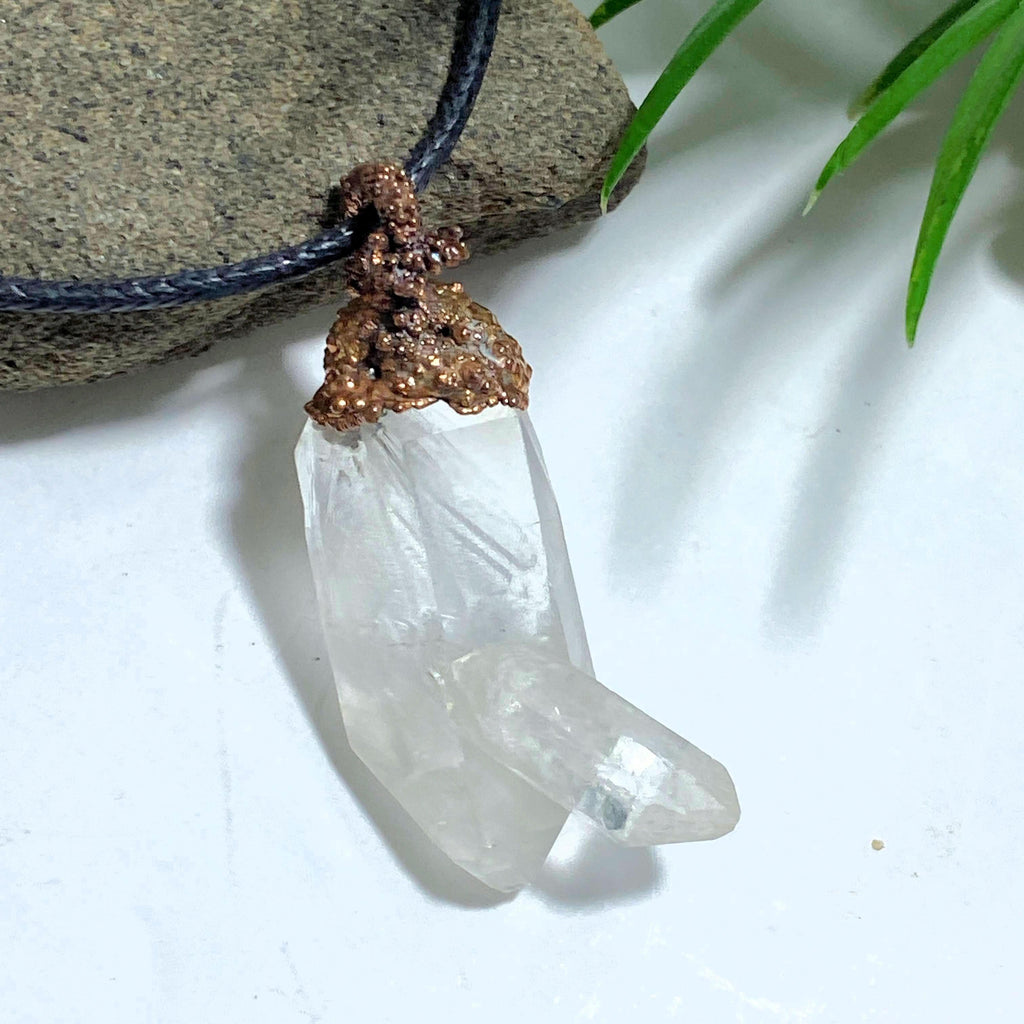 Handmade Clear Quartz Copper Pendant on Adjustable Cotton Cord - Earth Family Crystals