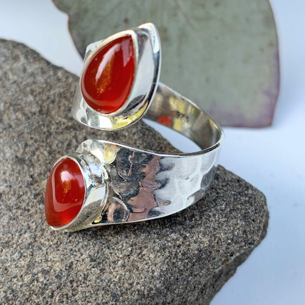 Unique Design Orange Carnelian Ring in Sterling Silver (Adjustable: Size 6-9) - Earth Family Crystals