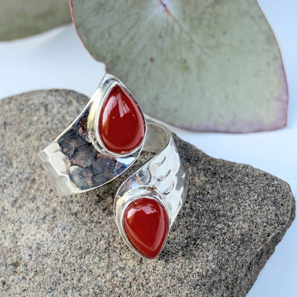 Unique Design Orange Carnelian Ring in Sterling Silver (Adjustable: Size 6-9) - Earth Family Crystals