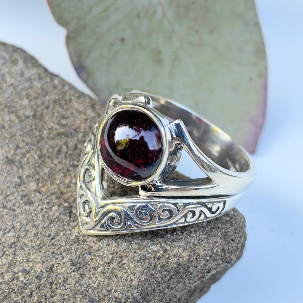 Elegant Deep Burgundy Garnet Gemstone Ring in Sterling Silver ( Size 7) - Earth Family Crystals