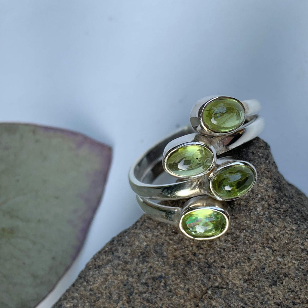 Pretty Optical Green Peridot Ring in Sterling Silver (Adjustable: Size 6-9) - Earth Family Crystals