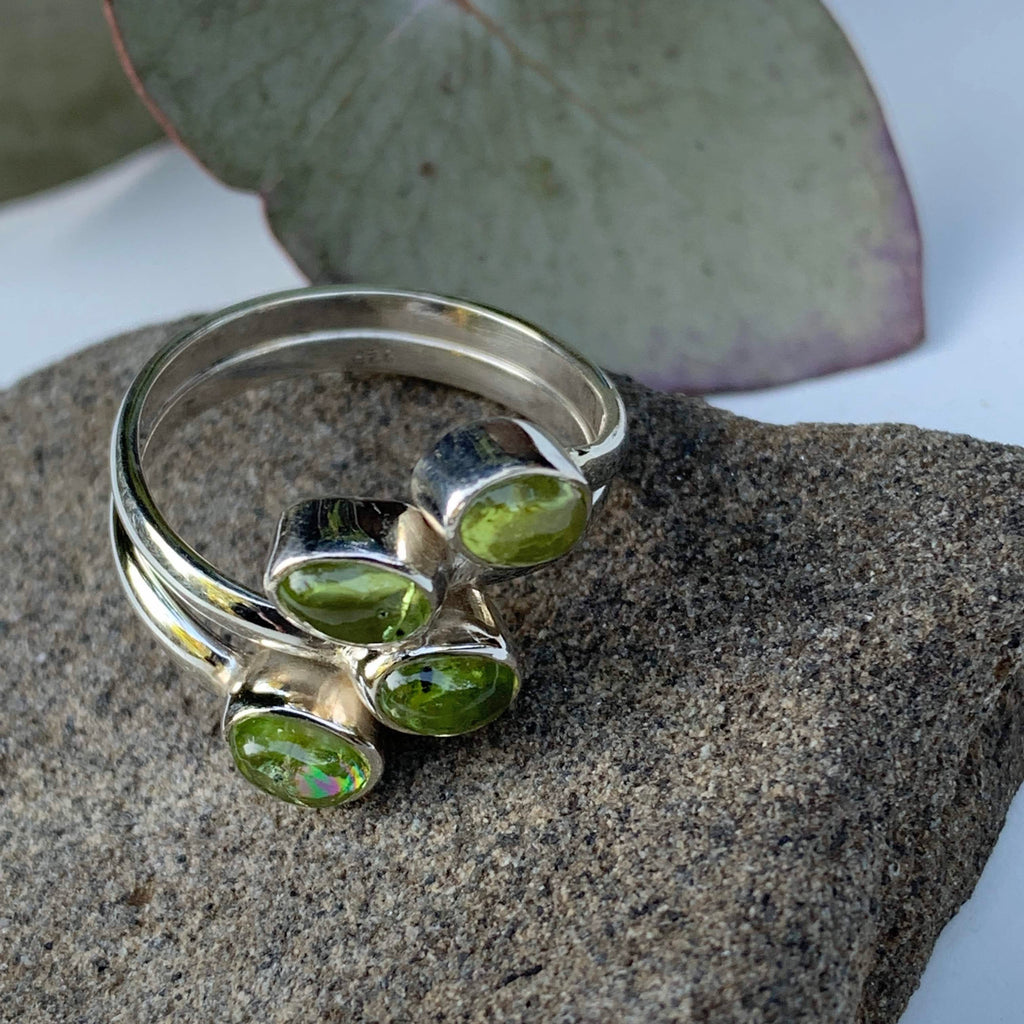 Pretty Optical Green Peridot Ring in Sterling Silver (Adjustable: Size 6-9) - Earth Family Crystals