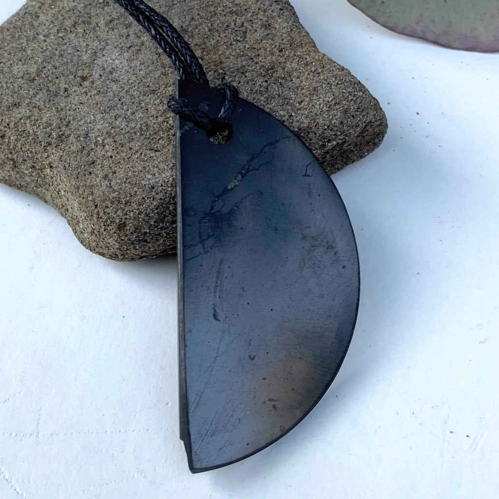 EMF Protection Shungite Half Moon Pendant on Cotton Cord REDUCED - Earth Family Crystals