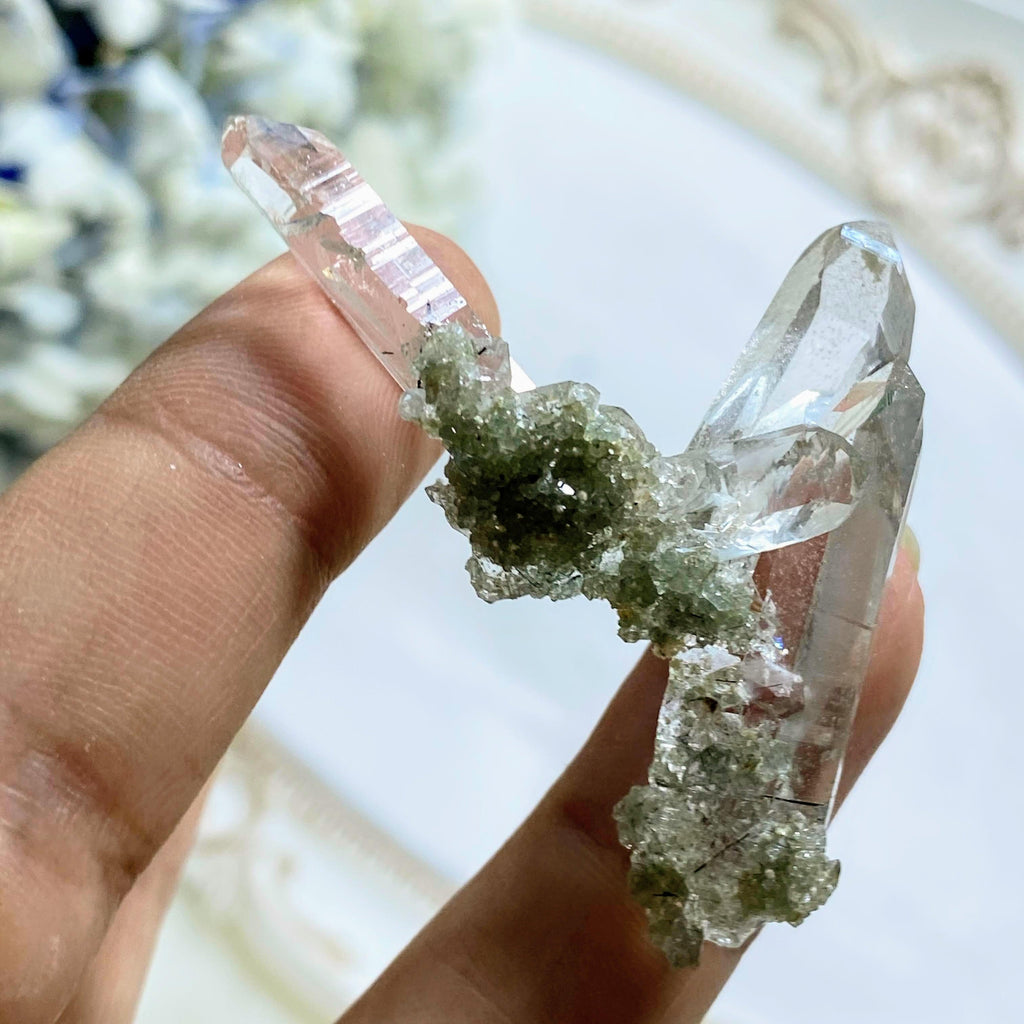 Very Unusual Formation & Rare Samadhi Green Himalayan Quartz Cluster - Earth Family Crystals