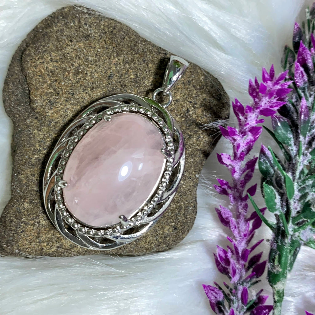 Lightweight Sweet Pink Rose Quartz Pendant (Includes Silver Chain) - Earth Family Crystals
