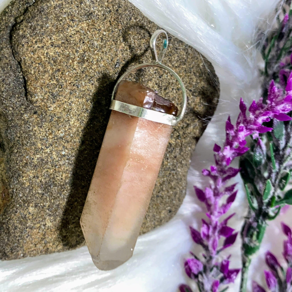 Frosted Red Angel Phantom Quartz Natural Pendant in Sterling Silver (Includes Silver Chain) - Earth Family Crystals