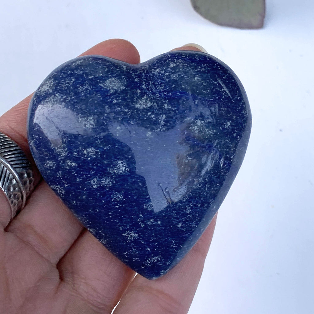 Sweet Blue Dumortierite Love Heart Carving From Brazil #1 - Earth Family Crystals