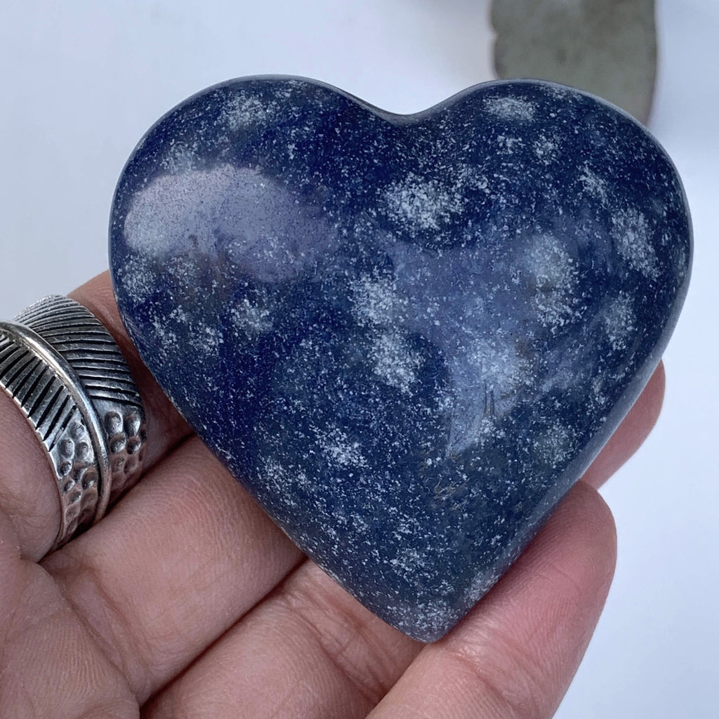 Sweet Blue Dumortierite Love Heart Carving From Brazil #5 - Earth Family Crystals