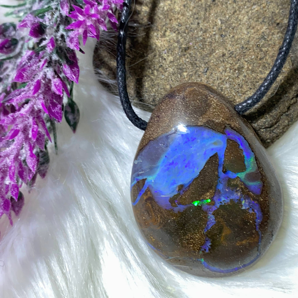 Gorgeous Green Sparkle! High Grade Australian Boulder Opal Pendant on Adjustable Cotton Cord - Earth Family Crystals