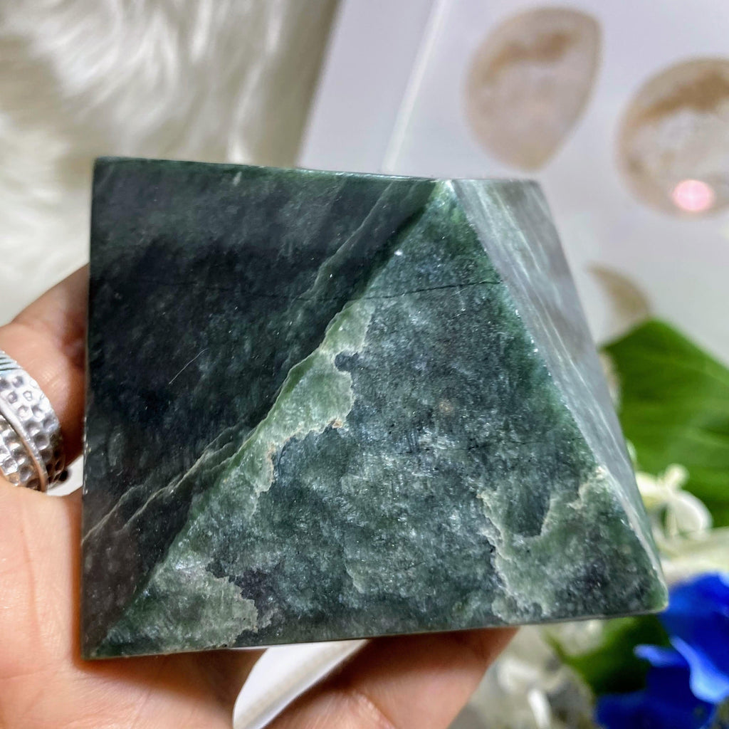 Green Jade Pyramid Large Display Carving - Earth Family Crystals