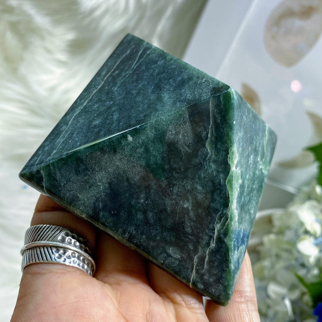 Deep Green Green Jade Pyramid Medium Display Carving - Earth Family Crystals