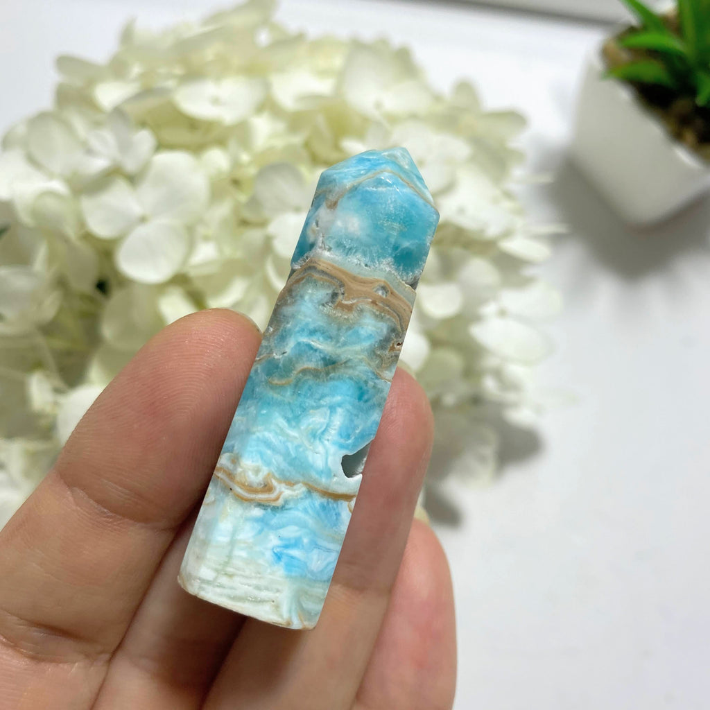 Blue Aragonite Partially Polished Standing Small Point - Earth Family Crystals