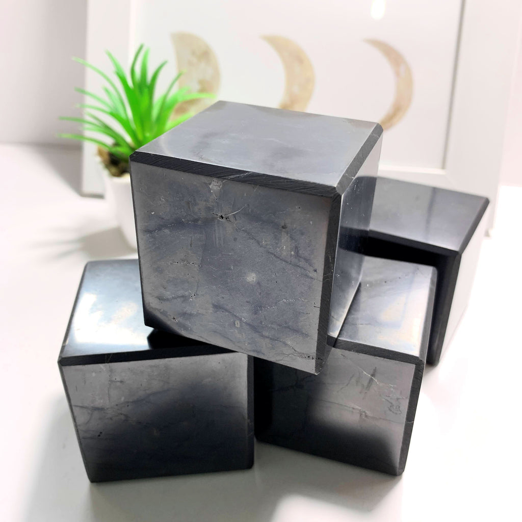 Emf Protective Large Polished Shungite Cube Carving~ Locality Russia - Earth Family Crystals