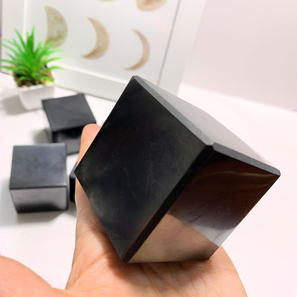 Emf Protective Large Polished Shungite Cube Carving~ Locality Russia - Earth Family Crystals