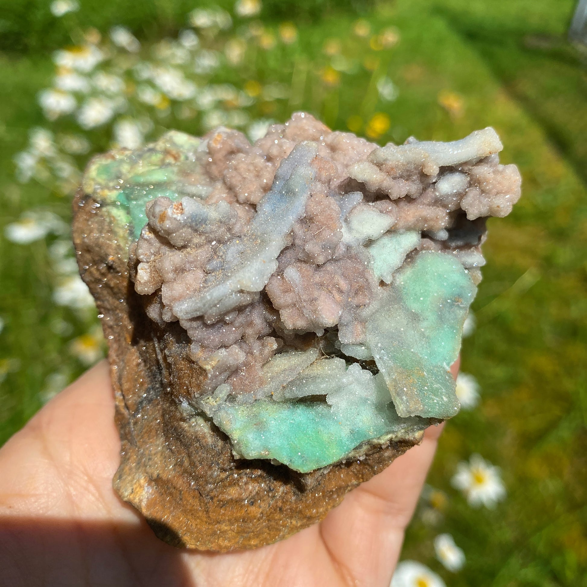 NEW RARE FIND! Large Sparkling Pink & Green Chalcedony Natural Specimen #2 - Earth Family Crystals