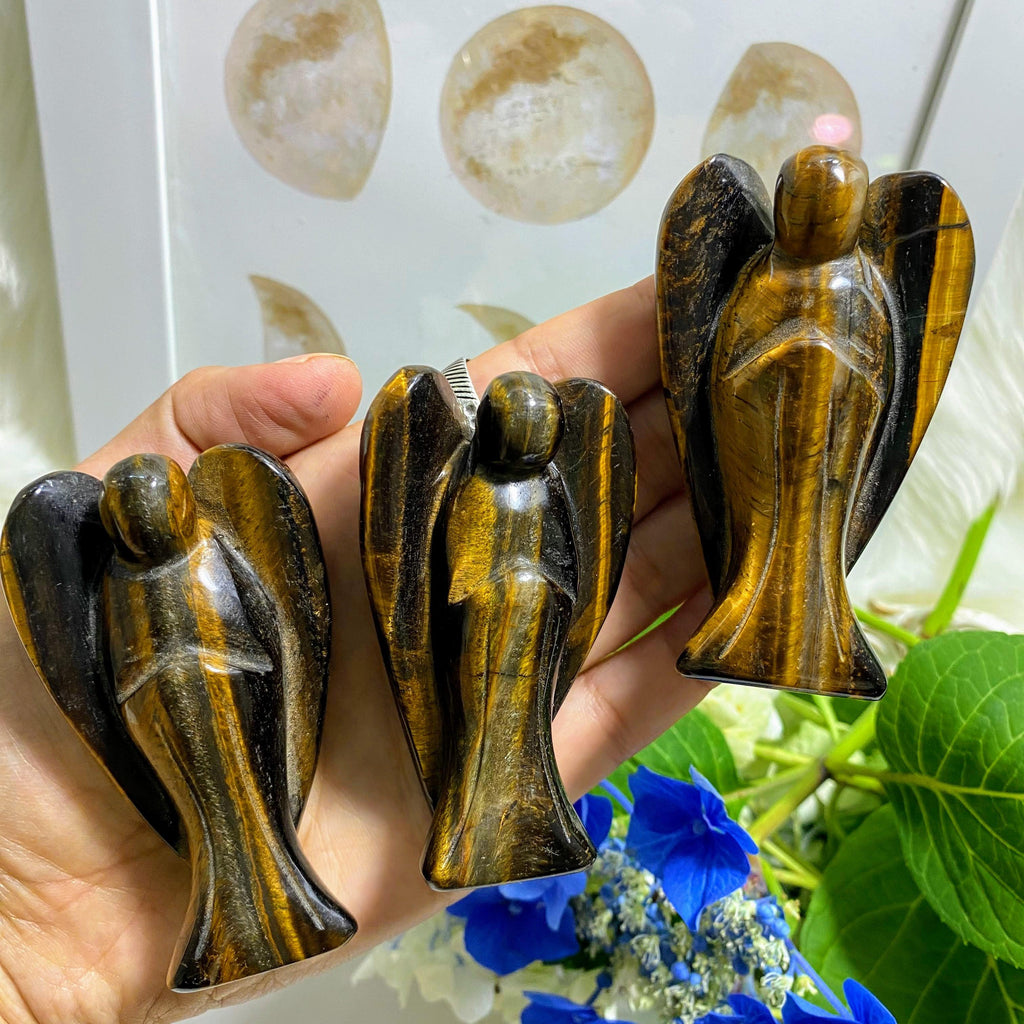 One Tiger Eye Angel Standing Display Carving - Earth Family Crystals