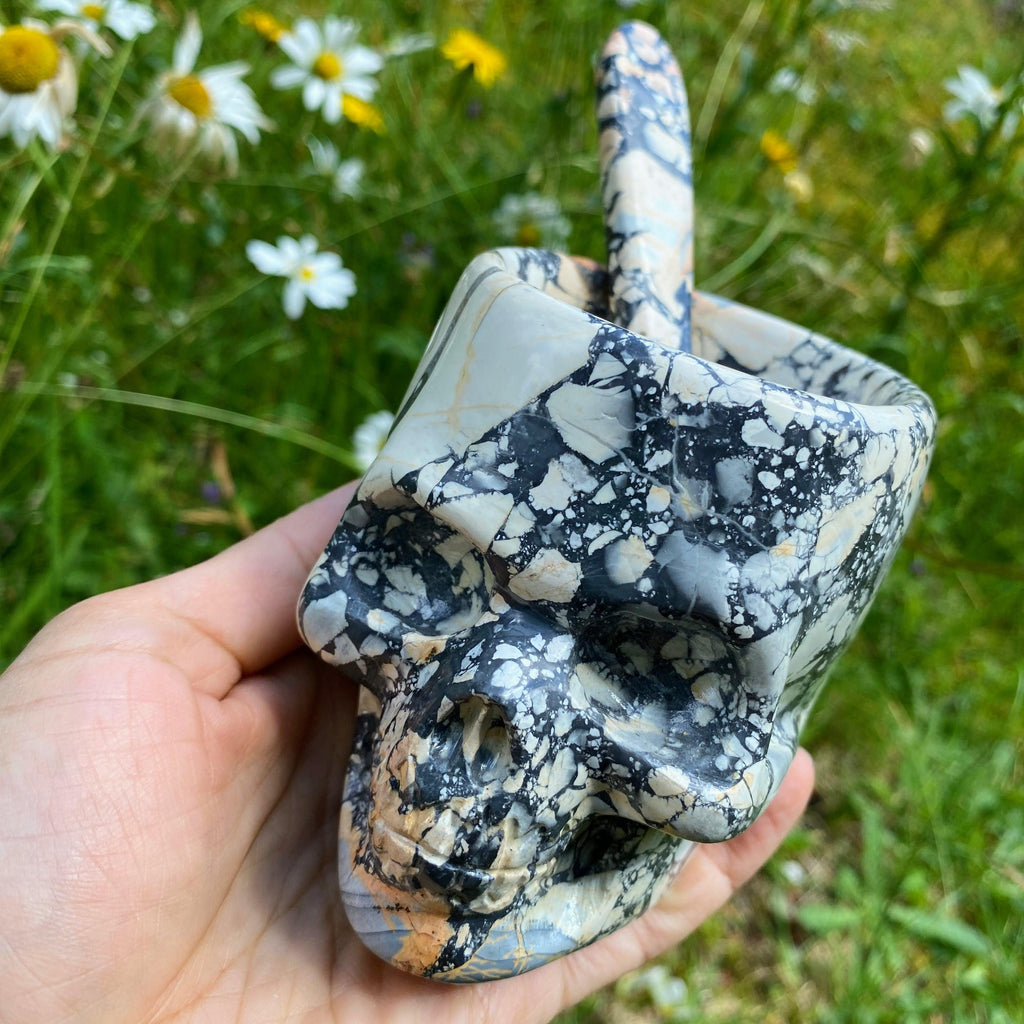 Incredibly Unique! XL Maligano Jasper Skull Bowl Hand Carved Display Specimen - Earth Family Crystals