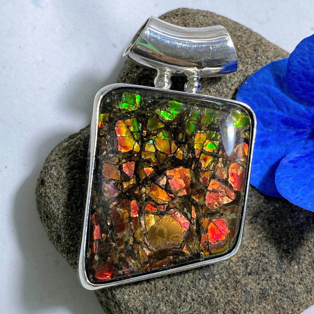 Multi Color Flashes Ammolite Pendant in Sterling Silver (Includes Silver Chain) - Earth Family Crystals