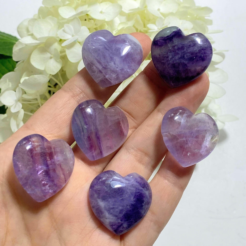 One Purple Fluorite Small Heart Carving - Earth Family Crystals