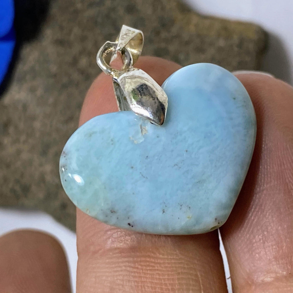 Sweet  Larimar Heart Gemstone Pendant (Includes Silver Chain) - Earth Family Crystals