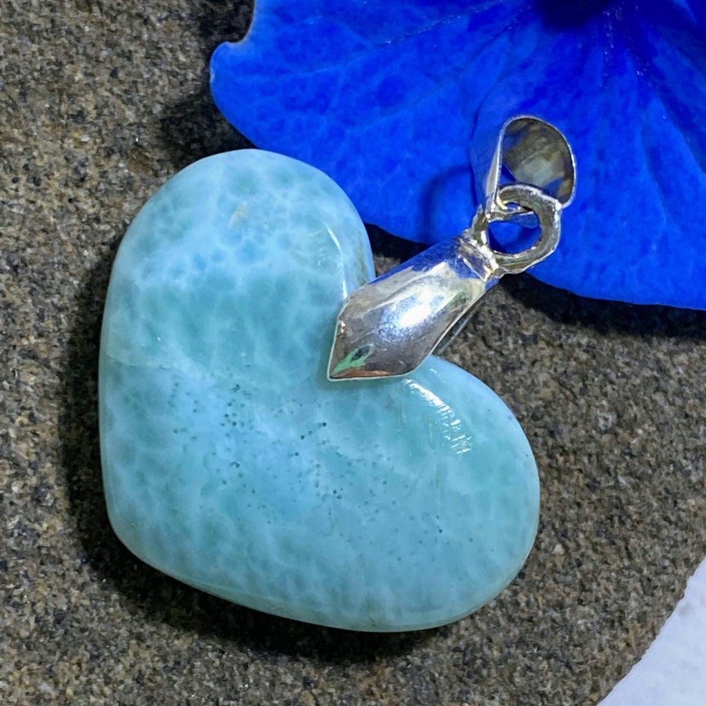 Sweet  Larimar Heart Gemstone Pendant (Includes Silver Chain) - Earth Family Crystals