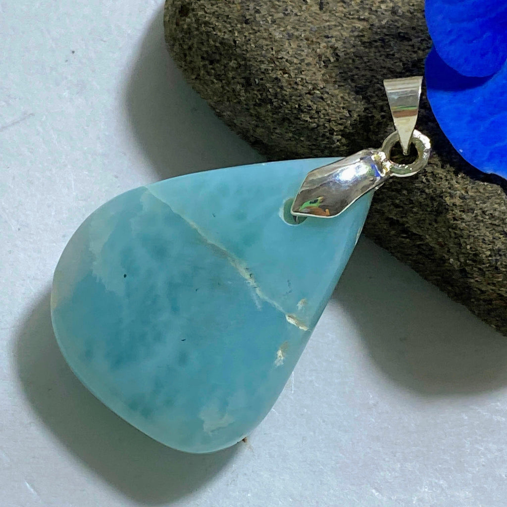 Ocean Blue Larimar Gemstone Pendant (Includes Silver Chain) - Earth Family Crystals