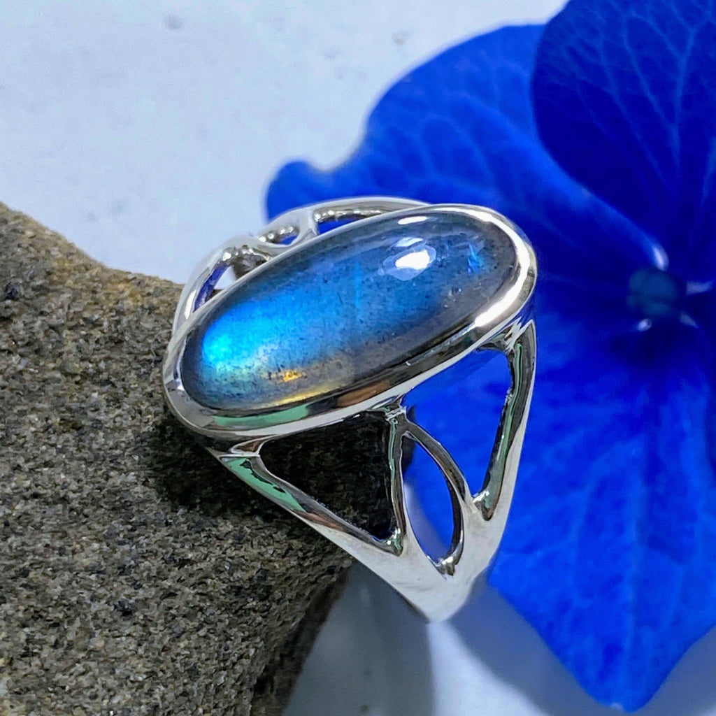 Elegant Blue Labradorite Sterling Silver Ring (Size 5) - Earth Family Crystals