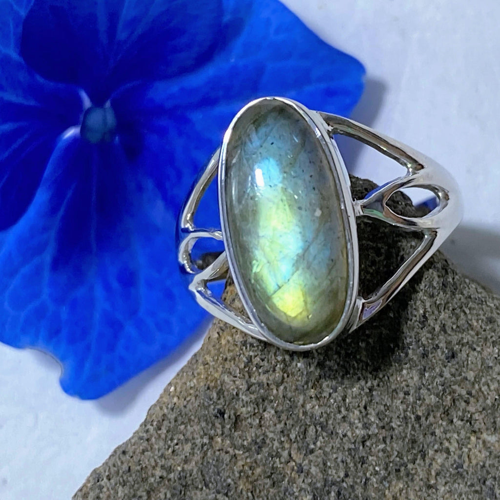 Elegant Blue Labradorite Sterling Silver Ring (Size 6) - Earth Family Crystals