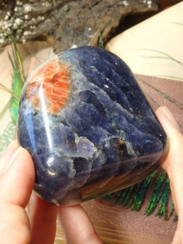 Dark Purple Iolite & Shimmering Orange Sunstone Specimen - Earth Family Crystals