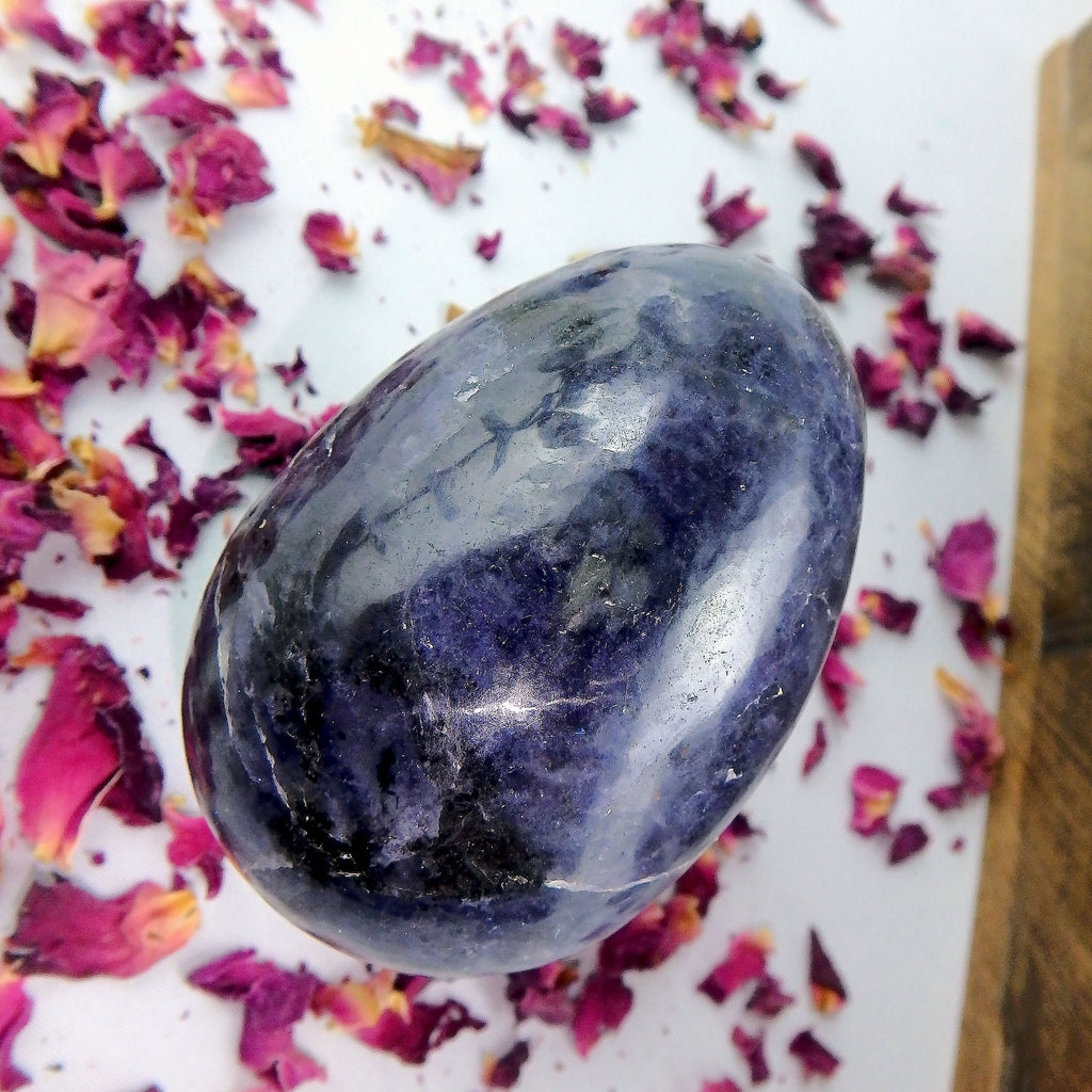 Deep Violet Blue Iolite Egg Carving - Earth Family Crystals