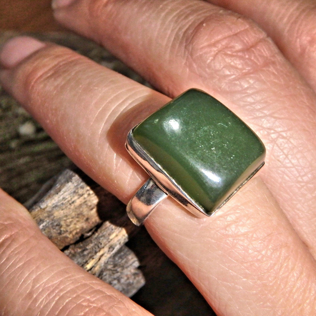 Forest Green Nephrite Jade Gemstone Ring in Sterling Silver (Size 6) - Earth Family Crystals