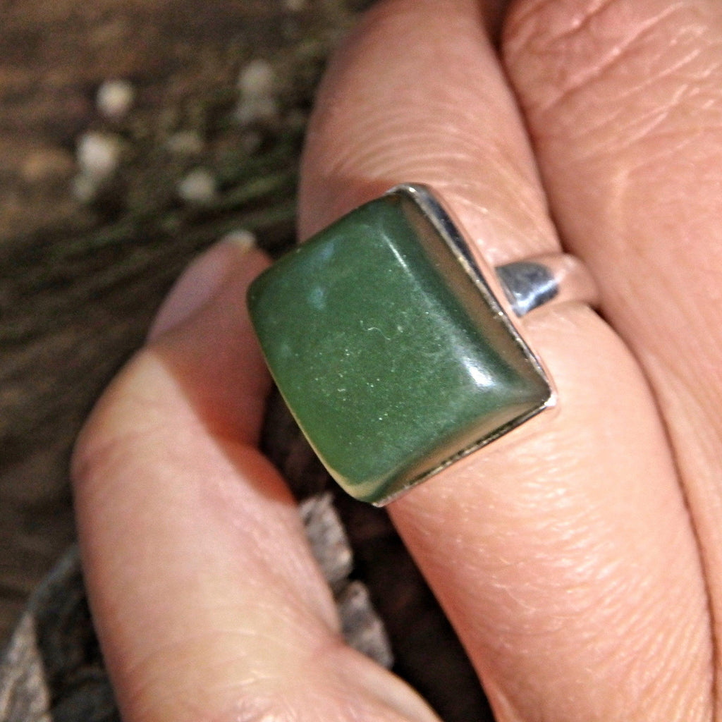 Forest Green Nephrite Jade Gemstone Ring in Sterling Silver (Size 6) - Earth Family Crystals
