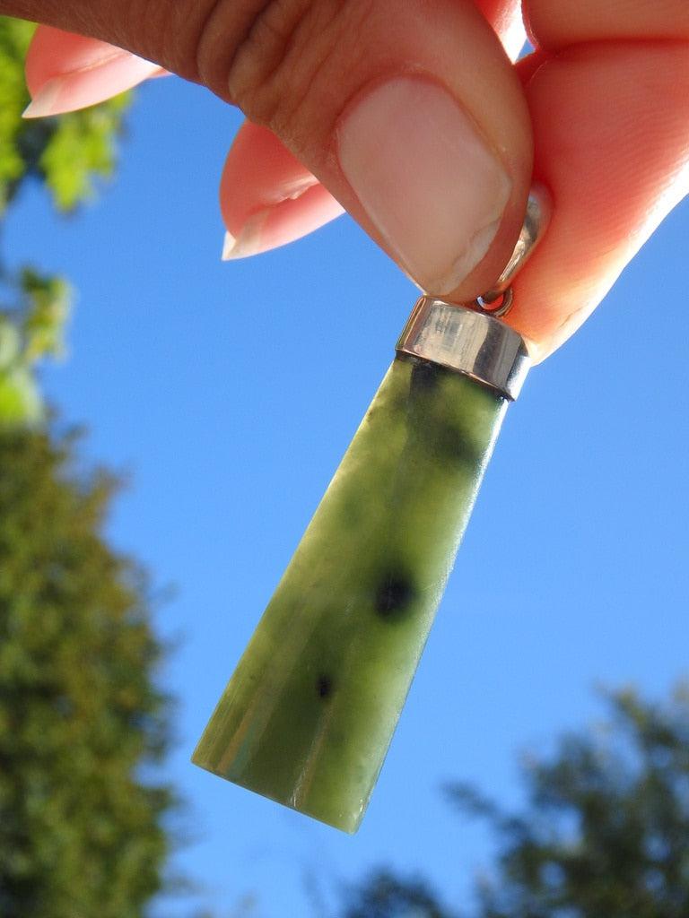 Long Green Jade Pendant In Sterling Silver (Includes Silver Chain) - Earth Family Crystals