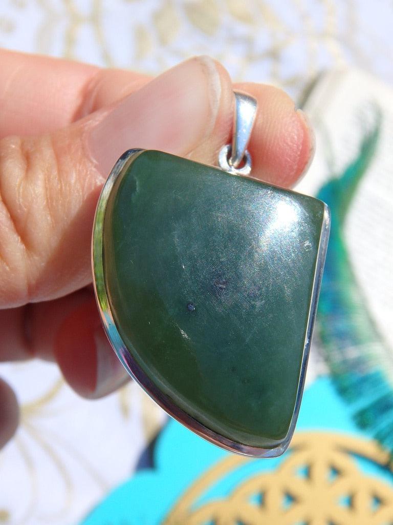 Fabulous Dark Green Jade Pendant In Sterling Silver (Includes Silver Chain) - Earth Family Crystals