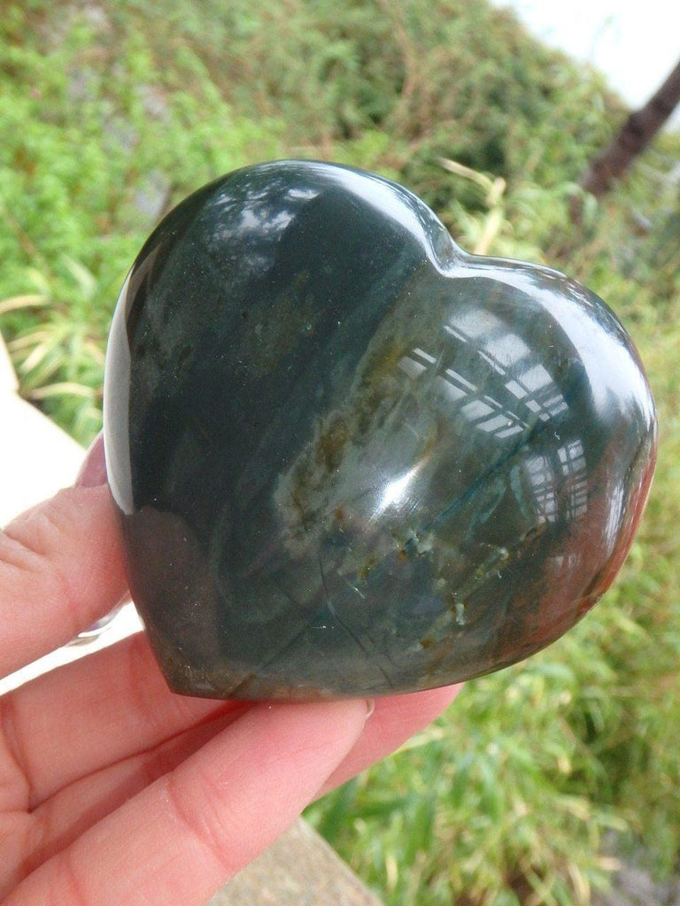 Cranberry Red & Forest Green Polychrome Jasper Puffy Heart - Earth Family Crystals