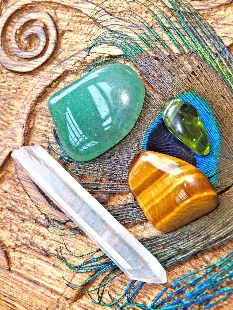 Lucky Tiger Crystal Kit (Includes: Peridot, Aventurine, Clear Quartz, Tiger Eye) - Earth Family Crystals