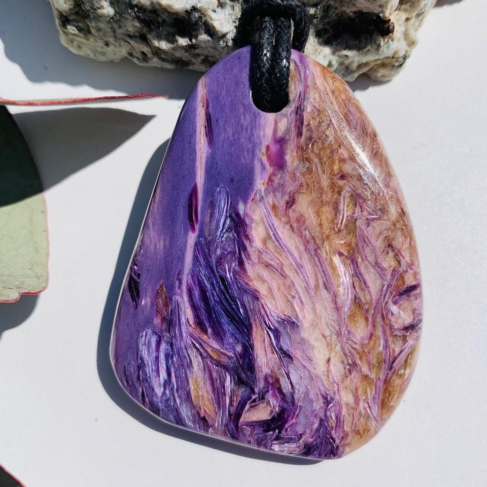 Stunning Silky Purple Chunky Charoite Pendant on Adjustable Cotton Cord #2 - Earth Family Crystals
