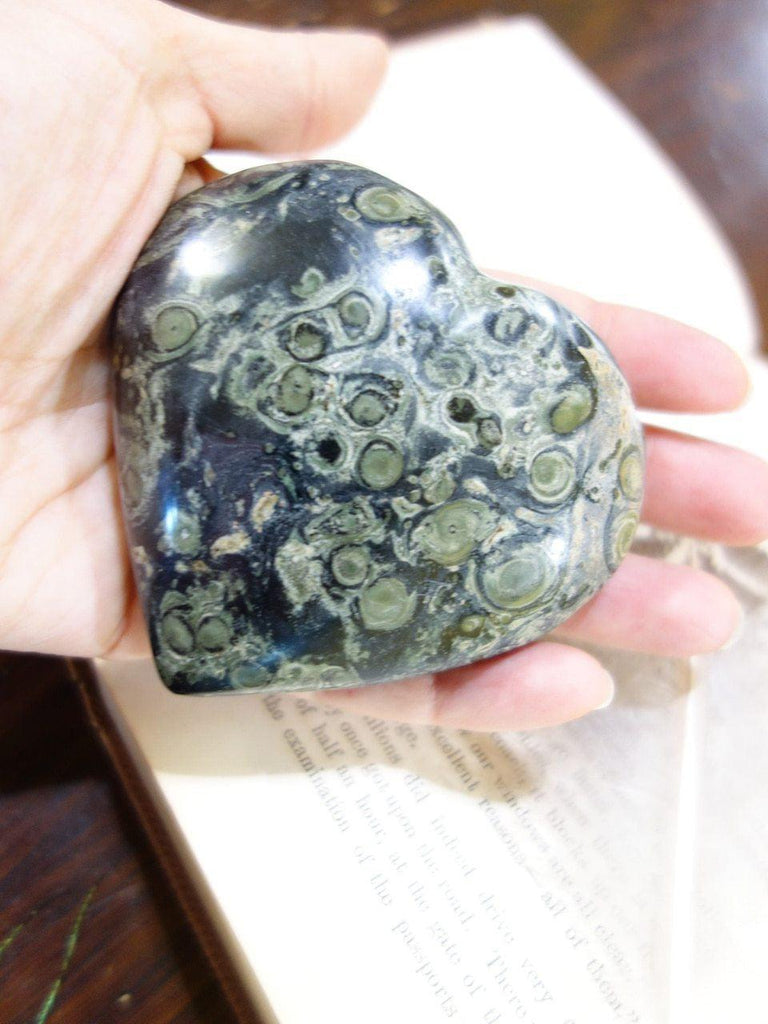 Deep Forest Green Orbs & Swirls Kambaba Jasper Love Heart - Earth Family Crystals