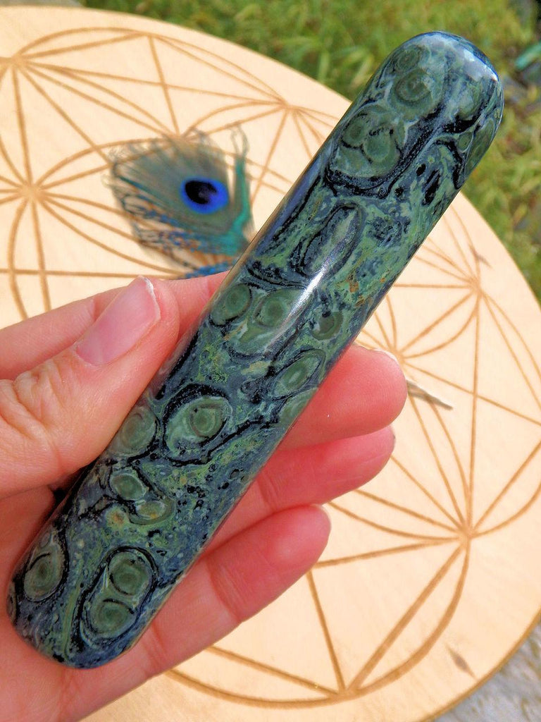 Fabulous Green Contrast Kambaba Jasper Wand Carving - Earth Family Crystals