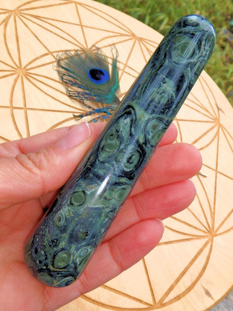 Fabulous Green Contrast Kambaba Jasper Wand Carving - Earth Family Crystals