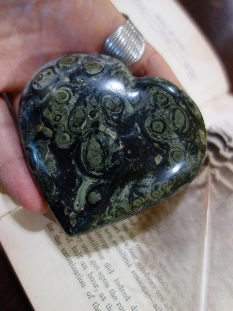 Deep Forest Green Orbs & Swirls Kambaba Jasper Love Heart - Earth Family Crystals