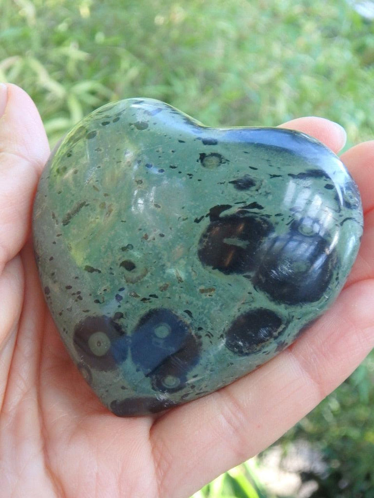 Warming Vibes Soothing Green Kambaba Jasper Love Heart *REDUCED* - Earth Family Crystals