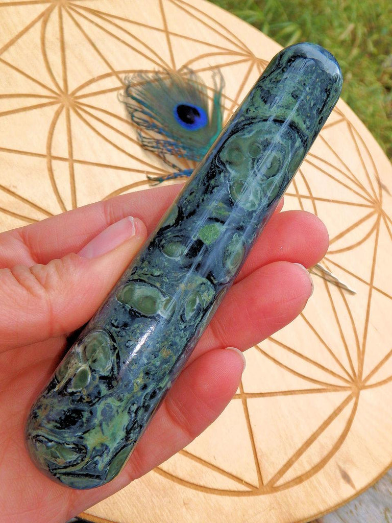 Fabulous Green Contrast Kambaba Jasper Wand Carving - Earth Family Crystals